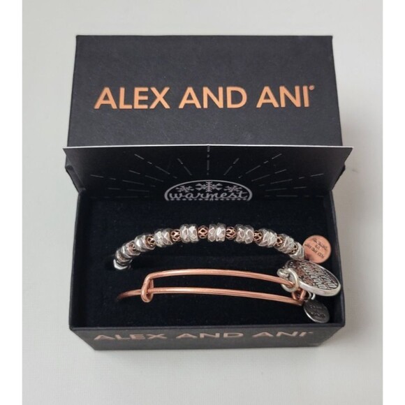 Alex and Ani Warmest Wishes Set of 2 Bangles Bracelets Rose Gold Tone - Picture 1 of 4